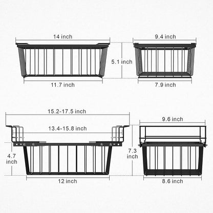 iSPECLE Freezer Organizer Bins - 17.5" Length Fit 5 Cu.FT Chest Freezer, 1 Expandable Hanging Bin & 3 Pack Stackable Deep Freezer Organizer, Sort and Get Frozen Food Easily with Handle, 4 Pack Black