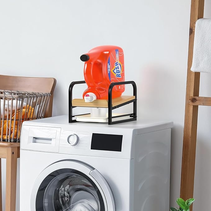 Laundry Detergent Holder Liquid Laundry Detergent Riser, Laundry Detergent Stand, Liquid Detergent Holder with Drip Tray for Laundry Room Organization (Tilted-Black)