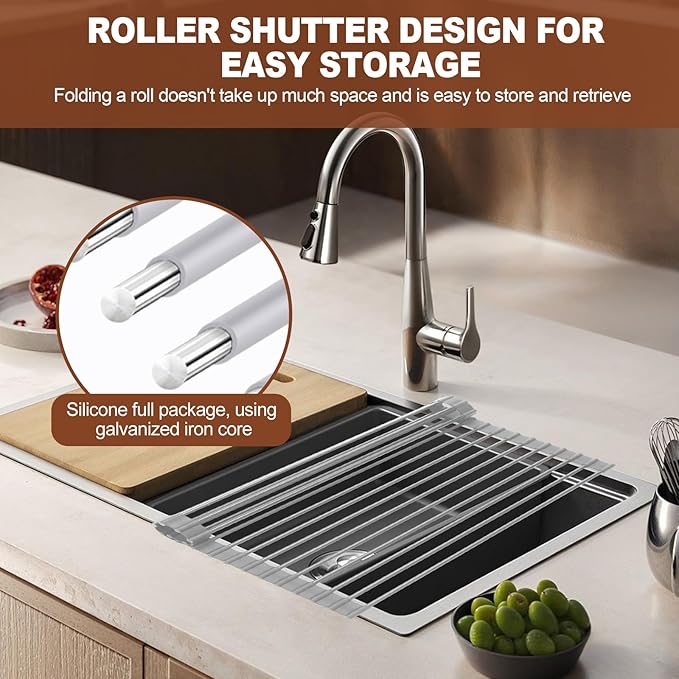 Route Kitch Roll Up Dish Drying Rack, Silicone All Inclusive Portable Drainer for Kitchen Sink Counter