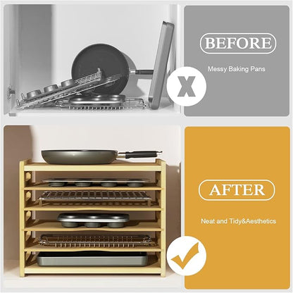 sandpaint 6 Tier Wooden Cabinet Tray Dividers, Kitchen Vertical Tray Divider Organizer, Storing pans, Baking trays, Cutting Board