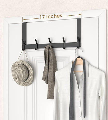 KitchLife Over The Door Hooks Hanger with 7 inches Extended Arms, Fit for 1 3/8" Doors, J18U, Bathroom Towel Rack Organization, Thickened 1 Pack Double Hook, Matte Black