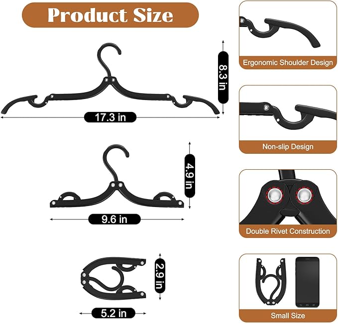 48 Pcs Portable Folding Travel Hangers for Cruise Ship Essentials 2026, Plastic Hanger Clothes Drying Rack for Suitcase, RV, Camping, Flying, Hotel, Road Trip Essentials Travel Accessories (Black)