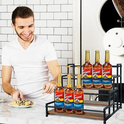 Klxuyuo 4-Tier Coffee Syrup Rack for 20 Bottles (750ml)–Sturdy Coffee Syrup Organizer Holder for Kitchen, Café, Office