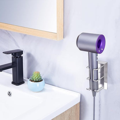 WAYASI Hair Straightener Holder Wall Mounted Blow Dryer Holder, Curling Iron Holder, Hairdryer and Straightener Holder, Bathroom Hair Tools Organizer and Storage (Silver)