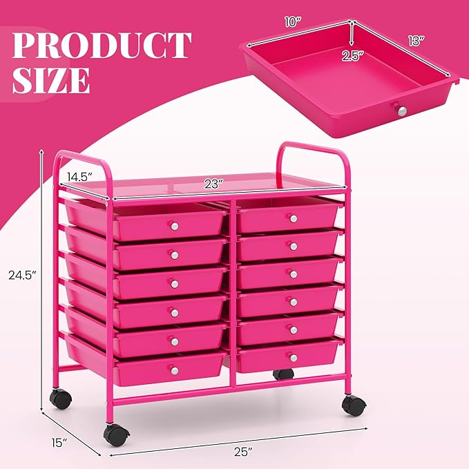 MAT EXPERT 12-Drawer Rolling Storage Cart, Mobile Utility Cart on Wheels, Removable Storage Drawers for Home, Study, Office, School,Paper Organizer