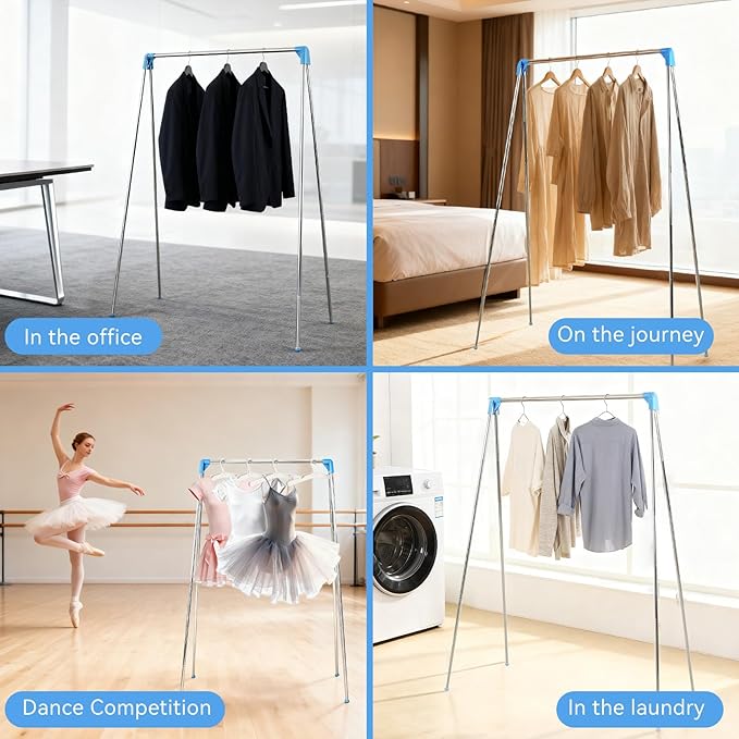 Twist-to-Lock Portable Clothes Drying Rack, Foldable Garment Rack for Travel, Dance Competitions, Collapsible Hanging Rack for Camping, Hotel & Dorm Use (Basic)