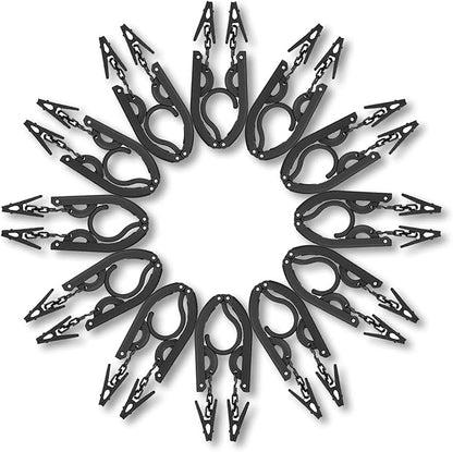 12pcs Black Travel Hangers with 24pcs Clips Foldable for Suitcase, Portable Folding Clothes Hangers, Cruise Ship Essentials Drying Rack for Portable Travel Accessories