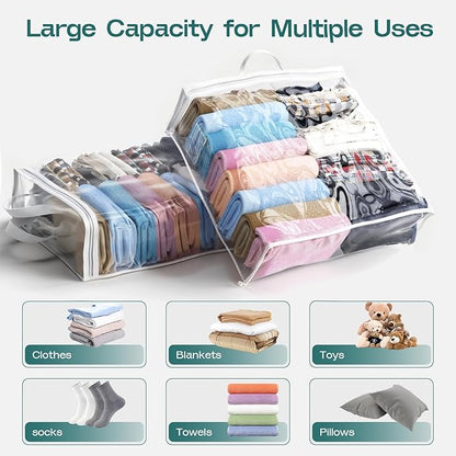 5PACK Clear Zippered Storage Bag for Clothes, 22L Clear Storage Bags, and Blanket Storage Bags for Bedding, Blankets, Comforters, Clothing, Books, DVD & CD (White)
