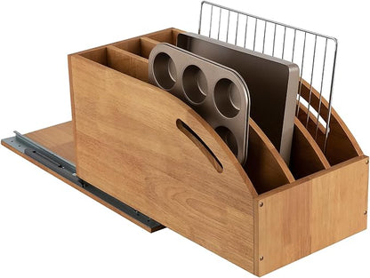 DINDON Pull Out Cabinet Organizer for Pans, Pot lid, Cookie Sheet, Cutting Board, Baking Tray, Slide Out Kitchen Cabinet Storage Organizer, 10.5''W X 21"D X 10.6"H, Wood