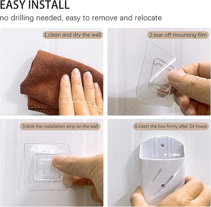 Remote Control Wall Mount 2Pcs Stylish Remote Organizer ABS Plastic Storage Box for TV AC Fan Remotes, No-Drill Adhesive or Screw Installation for Bedroom Headboard Office (White)