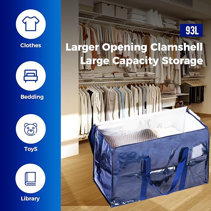 ZFWDSY 93L Moving Bags 8Pack Storage Bag Large Moving Boxes with Lids, Zippers Handles for Moving Totes Bins, College Dorm, Traveling, Camping, Christmas