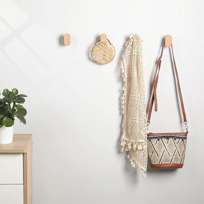 Wood Wall Hooks, Modern Minimalist Wood Hooks Wall Mounted, Natural Wooden Wall Coat Hook Rack, Wooden pegs for Hanging Hat, Towel, Robe, Bag (Pack of 4pcs)