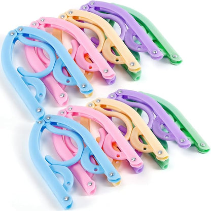 10 Pcs Travel Hangers,Portable Folding Clothes Hangers,Non-Slip Folding Hanger,Foldable Hanger Lightweight Travel Accessories,Foldable Clothes Drying Rack for Traveling Camping(5 Colors)
