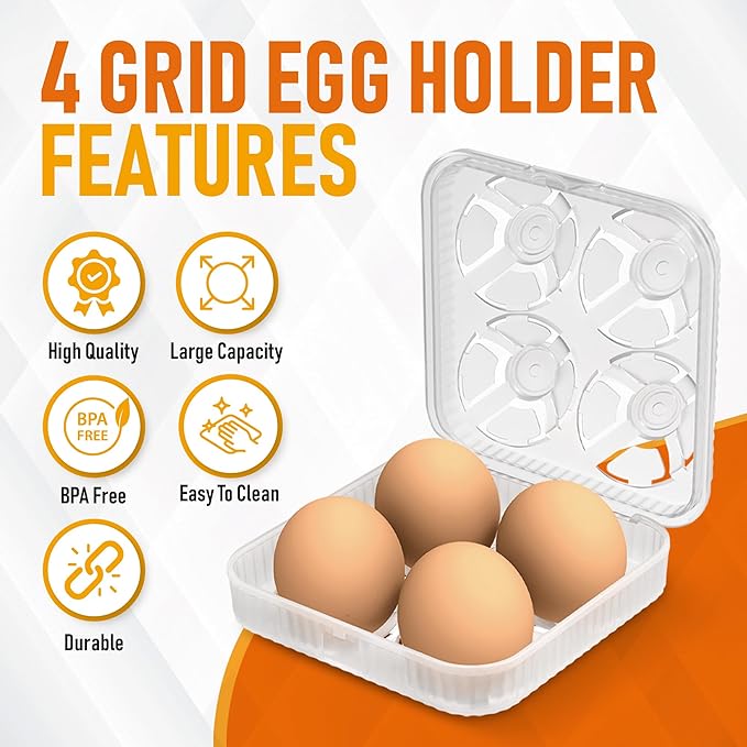 ZPU Egg Holder Camping, 2Pcs 4 Grid Egg Container, Plastic Egg Carrier for Camping Picnic Travel Outdoor Refrigerator Kitchen, Protective Egg Storage Case, Grey Purple