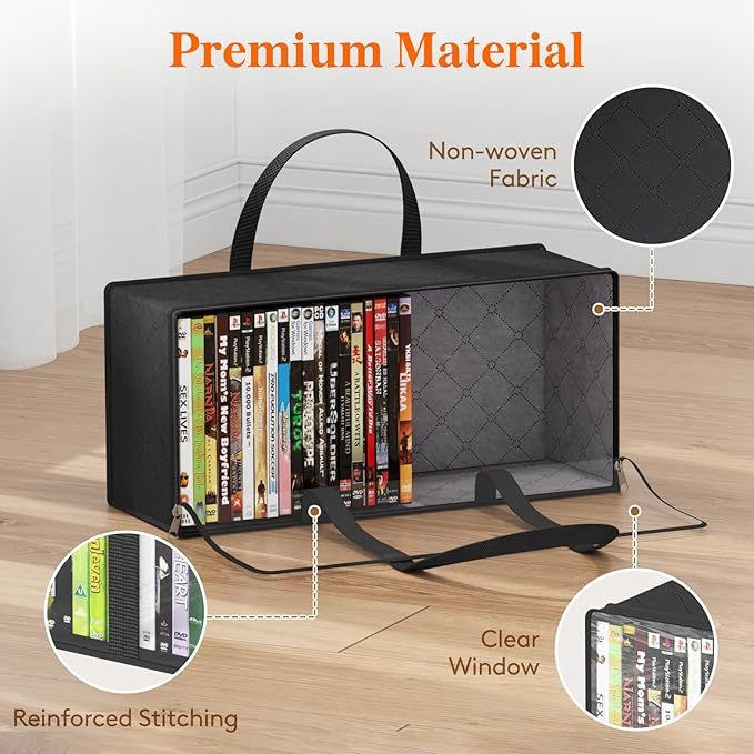 Lifewit DVD Storage Bags 6 Pack, Clear PVC Plastic DVD Organizer with Handles and Zipper, Media Holder for Blu Ray Disc, Movie Cases, VHS Box, Video Game Disks, Albums, Holds 240 Pcs DVDs (40 Each)