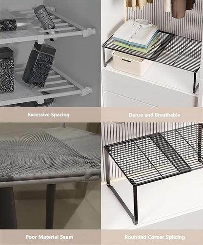 Multi-Functional Adjustable Metal Wire Shoe Rack Organizer - Stackable Shoe Storage for Closet, Extendable 15-24.4in, Retractable Entryway Shoe Cabinet Shelf (White, 4 Pack)