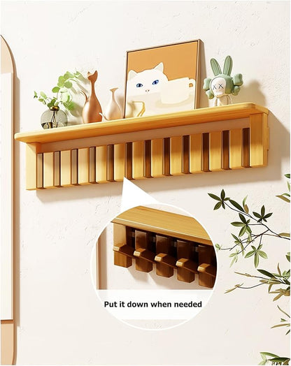Wall Mounted Coat RackHooks Piano Key Hangers Natural Solid Wood Hanger Non-Woven Fabric Clothes Hangers for Closet, Kitchen, Bedroom, Bathroom, Entryway (Tray-Beech, 4 Hooks)