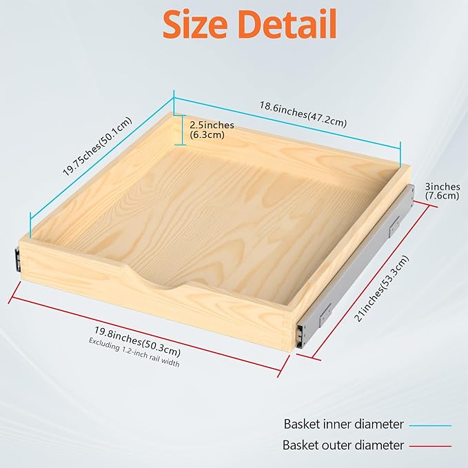 ZOINLIY Wooden Pull Out Cabinet Organizer, Slide Out Drawer for Kitchen Organizers and Storage, Soft Close, Heavy Duty, Fully Expandable