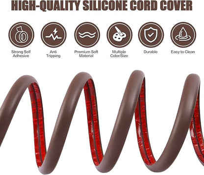 Floor Cord Cover Self Adhesive Cord Hider,10FT Cable Management, Extension Strip Protector for Wires, Prevent Cable Trips for Offices, Gyms, Exhibitions Cavity:0.39"(W) x 0.27"(H) Coffee