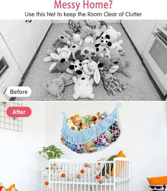 Stuffed Animal Hammock - Extra Large 56'' Long, Stuffed Animal Storage, stuffed animal Holder net, Hammock Large, Storage Hanging Organizer - Light blue