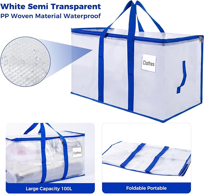 ZFWDSY 105L Moving Bags 8Pack Storage Bag Large Moving Boxes with Lids, Zippers Handles for Moving Totes Bins, College Dorm, Traveling, Camping, Christmas