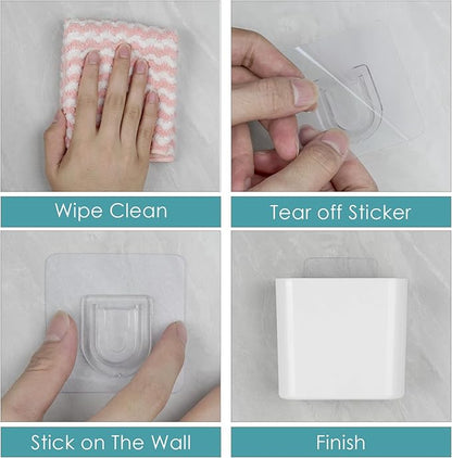Multipurpose Wall Mount Toothbrush Holder, Self Adhesive Toothbrush Storage Organizer for Shower, Toothbrush Hanger for Toothpaste, Comb, Facial Cleanser (White)