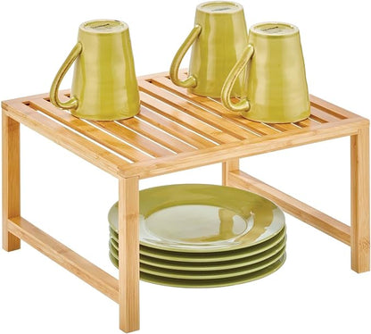 mDesign Wooden Stackable Storage Shelf - Food and Kitchen Organizer for Cabinet, Pantry Shelves, Countertop, Cabinet - Echo Collection - Natural Bamboo