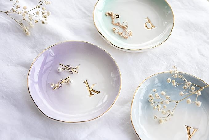 COLLECTIVE HOME - Ceramic Jewelry Tray, Decorative Trinket Dish for Rings Earrings Necklaces Bracelet Watch Keys, Birthday Mother's Day Christmas Gift for Women, 4.75", Colored Surface (N)