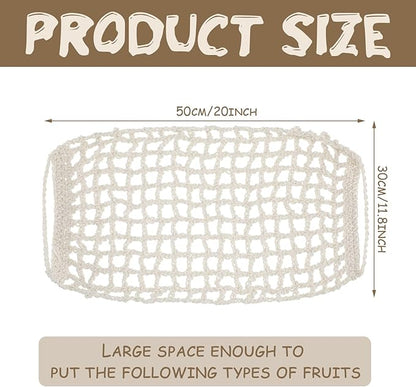2 Pcs 11.8 x 20 Inch Large Macrame Fruit Hammock Under Cabinet Veggie Banana Hammock Hanging Fruit Basket Saves Counter Space for Kitchen Hand-woven Lace Hanging Basket for Kitchen(Rustic Style)