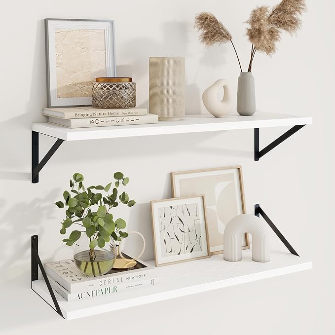 Axeman 30 Inch Floating Shelves | 10 Inch Deep White Wall Shelves Set of 2 | 30" W x 10" D White Wood Floating Shelves for Living Room Bathroom Kitchen