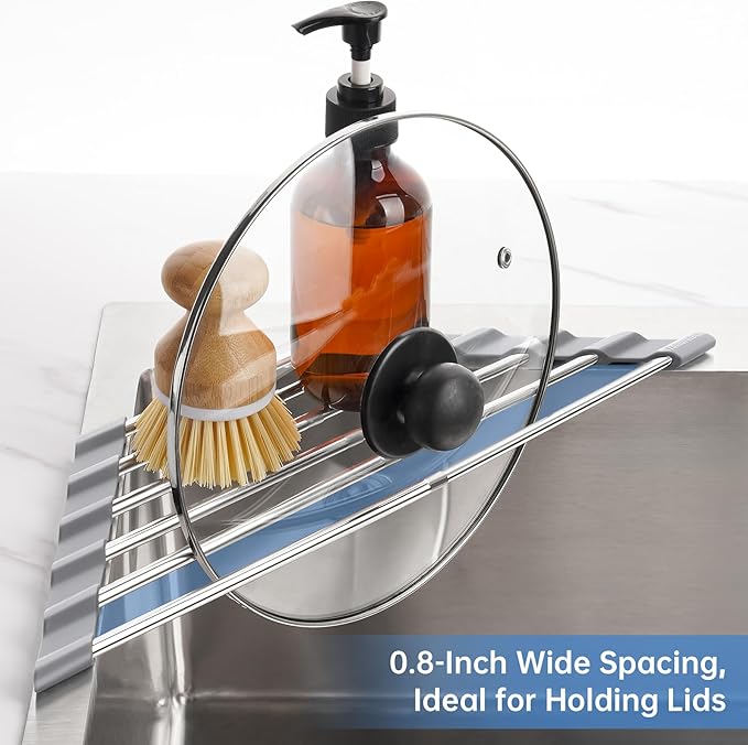 Tomorotec Adjustable Triangle Dish Drying Rack, Foldable Stainless Steel Over The Sink Kitchen Drainer Caddy Organizer Storage Shelf Holder, Corner Sink Caddy, Kitchen Sink Caddy (Gray)