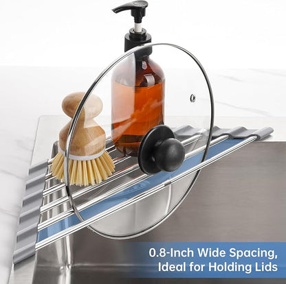 Tomorotec Adjustable Triangle Dish Drying Rack, Foldable Stainless Steel Over The Sink Kitchen Drainer Caddy Organizer Storage Shelf Holder, Corner Sink Caddy, Kitchen Sink Caddy (Gray)