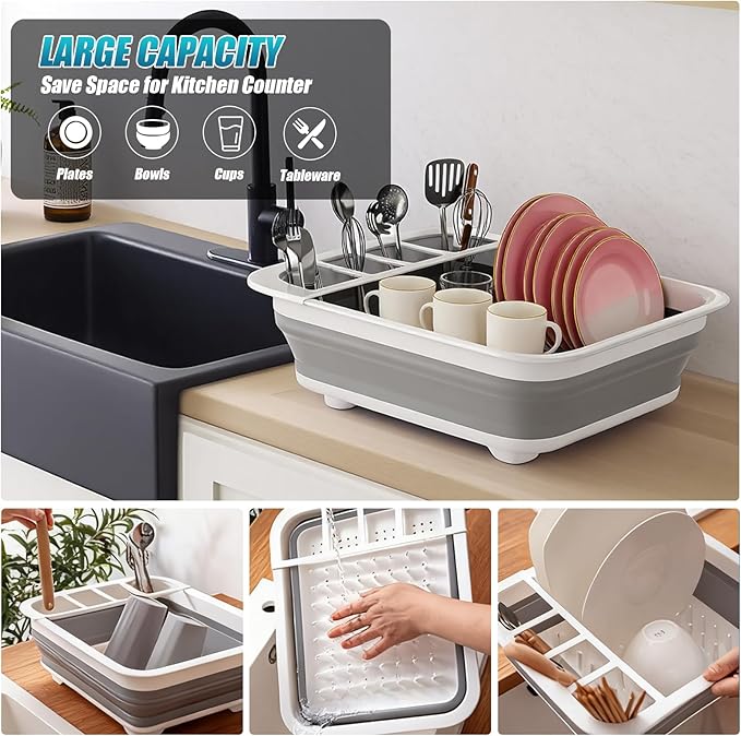 Collapsible Dish Drying Rack Portable Dish Rack for Kitchen RV Campers Travel Trailer - Space Saving Kitchen Storage Tray, Send Goods from Local Warehouse