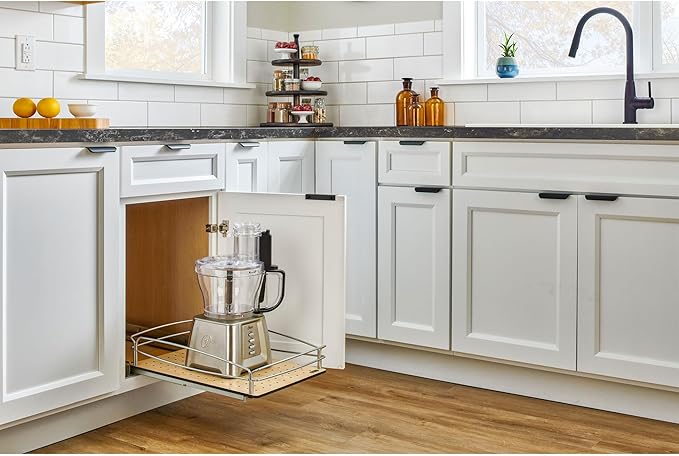 Rev-A-Shelf Pull Out Kitchen Cabinet Storage Organizer with Solid Bottom and Undermount Soft-Close Full Extension Slides, 54BK-15SC-1