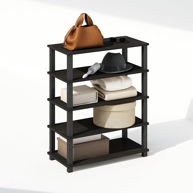 Furinno Turn-S-Tube Storage Shelves Set of 2, 3-Tier Stackable Standing Shelf, Open Corner Shelf, for Organization and Storage, Living Room, Garage, Home Office, Espresso
