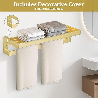 TNOMS Double Towel Bar for Bathroom Brushed Gold Towel Rack 23.6-inch Towel Holder Stainless Steel Wall-Mounted Bathroom Hardware Accessories