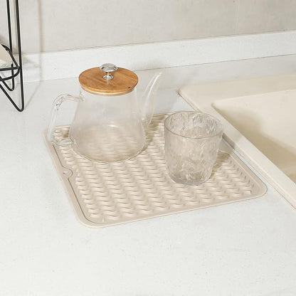 Silicone Dish Drying Mat for Multiple Usage,Easy clean,Eco-friendly,Heat-resistant Silicone Mat for Kitchen Counter or Sink,Refrigerator or Drawer liner Tapioca M 12 inches x 12 inches