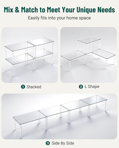 Acrylic Cabinet Organizer, Set of 2 Shelf Organizer, Spice Rack Organizer for Cabinet, Desk Countertop Organizer, Stackable Shelves for Pantry Kitchen Storage and Organization