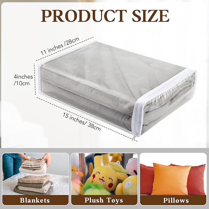 Riakrum 30 Packs Clear Zippered Storage Bags, 15x11x4 inches, Vinyl Plastic Sweater Sheet Organizers Storage Bags, PVC, for Clothes, Sheet, Blankets, Fabrics Organizers(White)