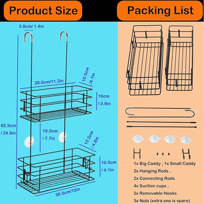 Seltomer Shower Organizer Hanging Shower Caddy with Rotatable Hook bar Over the Door and Can be Hung on the Faucet or Claw Foot, Stainless Steel Rust Proof and Durable （Black）