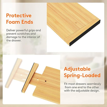 Lifewit 4 Pack 6" Deep Bamboo Drawer Dividers, 17.5-22" Expandable Drawer Organisers for Clothes, Adjustable Dresser Drawer Divider, Clothing Drawers Separators for Dresser, Bedroom, Bathroom, Office