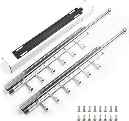 BaiNong 16.5" Valet Rod for Closet Pull Out With 6 Hooks Valet Rods for Closets (2Pack Silver) Closet Valet Rod Slide Out