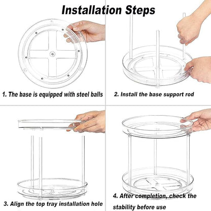 2 Tier 9.25Inch Clear Lazy Susan Organizer for Fridge and Cabinet, 360°Rotating Makeup Organizer, Cosmetic Display Cases, Under Sink Turntable Organizer for Kitchen Bathroom Dorm