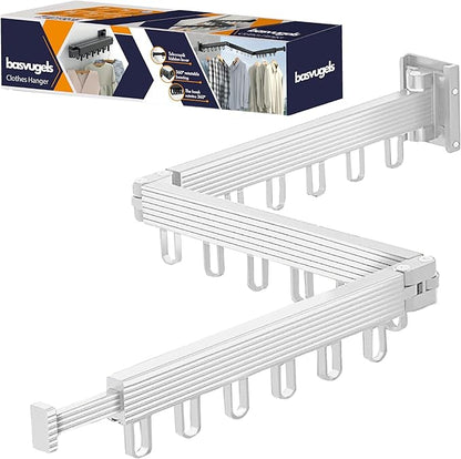 Clothes Drying Rack - Comes with Portable Travel Clothes Hanger 2X -Wall Mounted Drying Rack - Space Saving - Easy to Install - Clothes Hanging - Retractable - (Tri-Fold) (White/Beige)