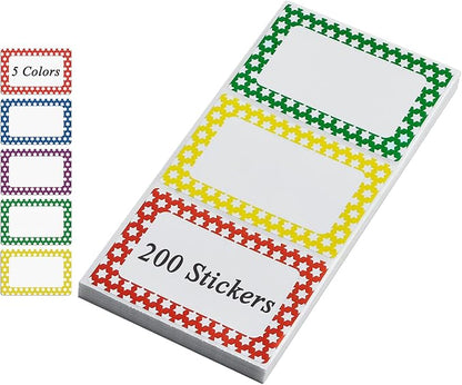 Plain Name Tags Stickers Colorful Star Border All Purpose Labels - 200 Stickers, Strong Adhesive (3.5 x 2.25 inch)