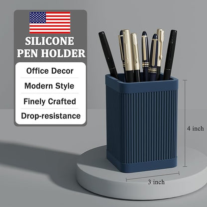 Aesthetic Pen Holder For Desk, Modern Silicone Pencil Holder, Stylish Office Desk Decor, Made of 5 mm Thickened Premium Silicone, Office Desk Organizer And Accessories (Dark Blue)