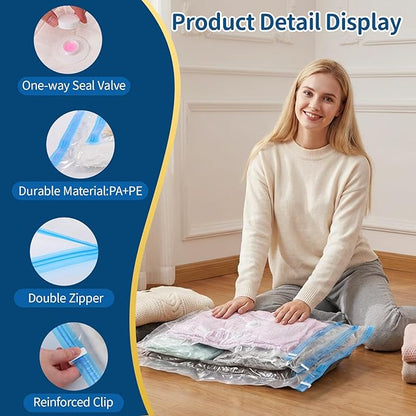 ZoeEnjoyLife Vacuum Storage Bags for Clothing Travel,7 Pack Vacuum Bags with Pump,Space Saver Bag for Clothes Travel & Home (2 Roll Up Bags,1 Small,1 Medium,1 Large,1 Jumbo,1 Super Jumbo)