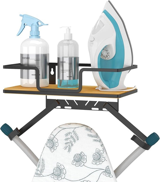 efluky Ironing Board Hanger Wall Mount with Removable Hooks, Ironing Board Holder Organizer Compatible with T/Leg & Y/Leg Ironing Boards, Space Saving Laundry Room Storage, 12.59"x5.9"x2.36", Black