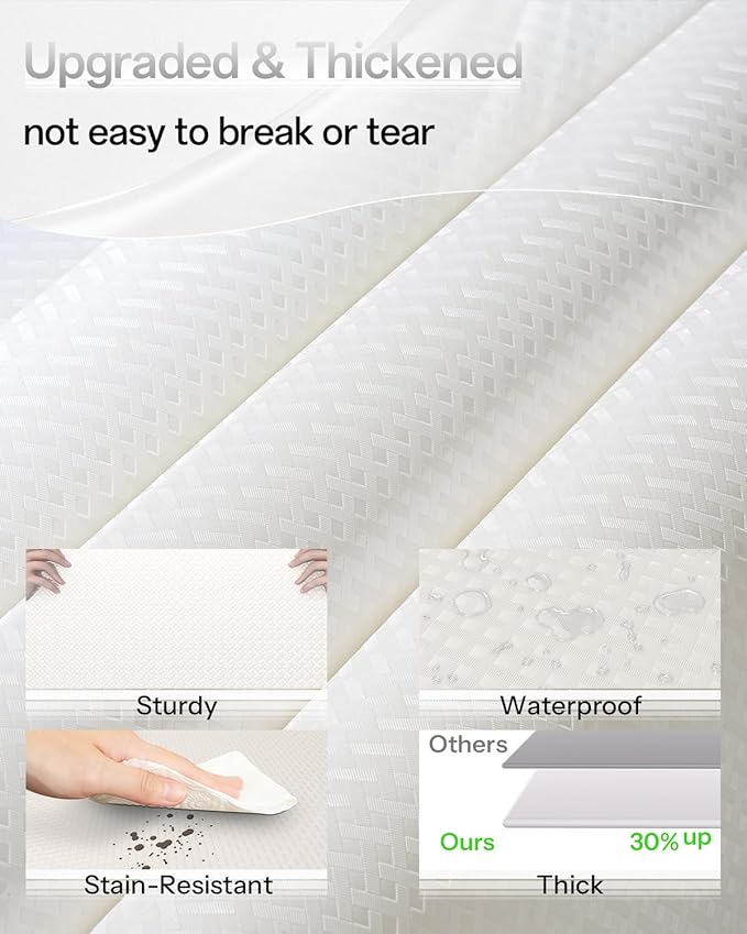 Shelf and Drawer Liner for Kitchen Cabinet, Non-Adhesive 24in x 360in Waterproof Contact Paper Refrigerator Liners Thickened Durable EVA Material Non Slip Mat for Dresser Cupboard Pantry Protector