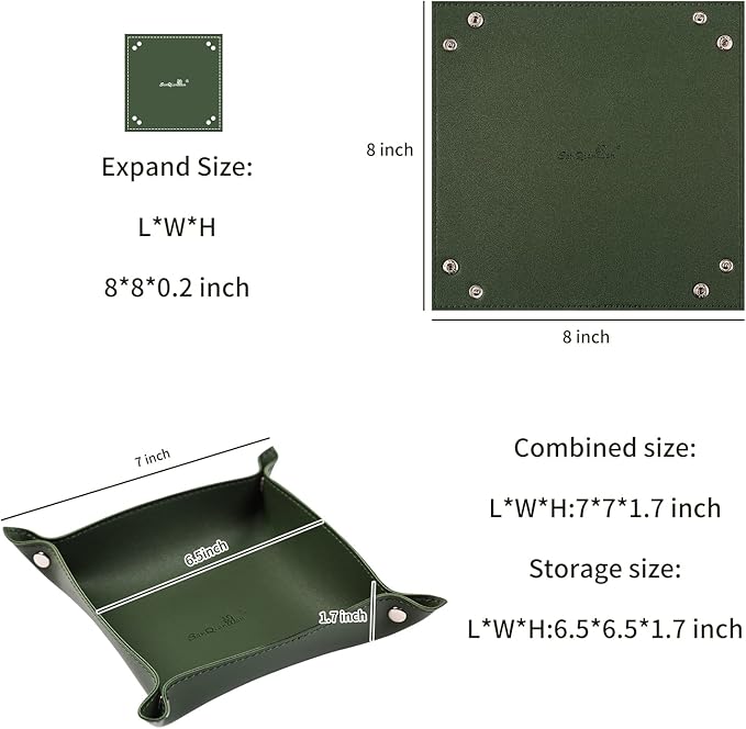 SANQIANWAN Leather Jewelry Valet Tray for Women and Man, Entryway Table Bedside Nightstand Desk Portable Small Catchall Travel Dish Plate for Key,Wallet,Watch,Phone,Coin(Dark Green-B)
